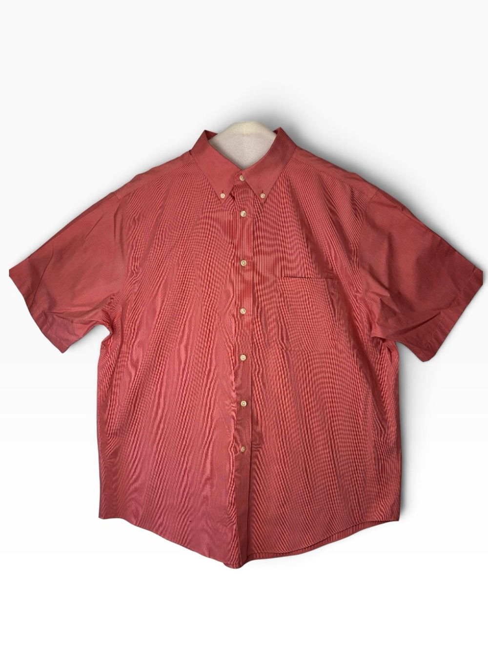 Roundtree & Yorke Gold Label Salmon Pink Seersucker Stripe Short Sleeve XL